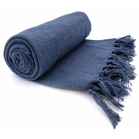 RIDEAUDISCOUNT Plaid, Fouta, Jeté De Lit 100% Coton 120 X 150 Cm à Franges Uni Bleu - Bleu 3 RIDEAUDISCOUNT Plaid, Fouta, Jeté De Lit 100% Coton 120 X 150 Cm à Franges Uni Bleu - Bleu