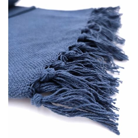 RIDEAUDISCOUNT Plaid, Fouta, Jeté De Lit 100% Coton 120 X 150 Cm à Franges Uni Bleu - Bleu 6 RIDEAUDISCOUNT Plaid, Fouta, Jeté De Lit 100% Coton 120 X 150 Cm à Franges Uni Bleu - Bleu – Image 4