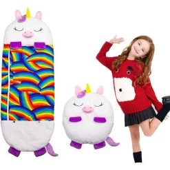 TRIOMPHE Sac De Couchage,160 * 60cm Grand L'oreiller 2 En 1 Qui Se Transforme En Sac De Couchage, Animal Dessin Animé Super Doux Et Amusant, Sac Couchage Pliable Chaud Toute La Saison,T-Audace