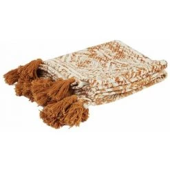 Paris Prix - Plaid En Coton Imprimé "suli" 120x150cm Ocre