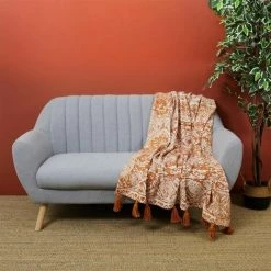 Paris Prix - Plaid En Coton Imprimé "suli" 120x150cm Ocre -Plaid et couverture Soldes 57077217 3