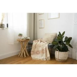 Paris Prix - Plaid Tissé à La Main "bohist" 130x170cm Rose & Crème -Plaid et couverture Soldes 57077521 5