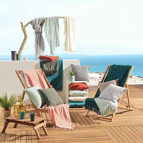 Paris Prix - Jeté De Canapé à Franges "lilia" 220x240cm Pêche 6 Paris Prix - Jeté De Canapé à Franges "lilia" 220x240cm Pêche – Image 4