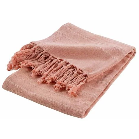 Paris Prix - Plaid Uni à Franges "lilia" 150x150cm Pêche 3 Paris Prix - Plaid Uni à Franges "lilia" 150x150cm Pêche