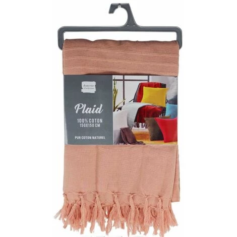 Paris Prix - Plaid Uni à Franges "lilia" 150x150cm Pêche 7 Paris Prix - Plaid Uni à Franges "lilia" 150x150cm Pêche – Image 5