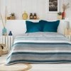 1001KDO POUR LA MAISON Couvre Lit 230 X 250 Cm Fibie Bleu -Plaid et couverture Soldes 57209795 1