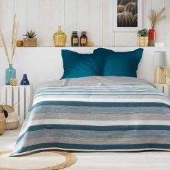 1001KDO POUR LA MAISON Couvre Lit 230 X 250 Cm Fibie Bleu