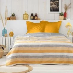 1001KDO POUR LA MAISON Couvre Lit 230 X 250 Cm Fibie Jaune