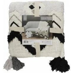 TOILINUX Jeté De Canapé Surpiqué Avec Pompons - Longueur 130.Largeur 170.Hauteur 0.50cm - Gris -Plaid et couverture Soldes 57356805 3