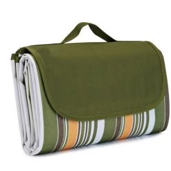 AIDUCHO Couverture De Pique-Nique 195*200CM, Pliable Tapis Plage Surface Imperméable Et Sans Sable, Tapis Pique Niques Pour Plage, Le Parc, La Randonnée, Le Camping, Idéal Pour Les Voyages En Famille- Bande Vert Armée