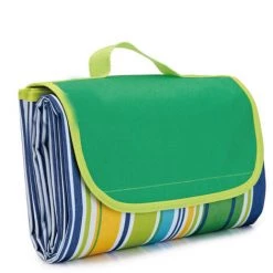 AIDUCHO Couverture De Pique-Nique 145*180CM, Pliable Tapis Plage Surface Imperméable Et Sans Sable, Tapis Pique Niques Pour Plage, Le Parc, La Randonnée, Le Camping, Idéal Pour Les Voyages En Famille-bande Verte D'herbe