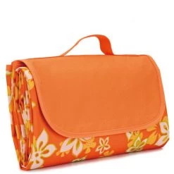 AIDUCHO Couverture De Pique-Nique 145*200CM, Pliable Tapis Plage Surface Imperméable Et Sans Sable, Tapis Pique Niques Pour Plage, Le Parc, La Randonnée, Le Camping, Idéal Pour Les Voyages En Famille-pensées Oranges