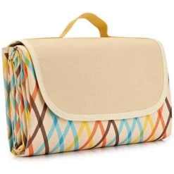 AIDUCHO Couverture De Pique-Nique 145*200CM, Pliable Tapis Plage Surface Imperméable Et Sans Sable, Tapis Pique Niques Pour Plage, Le Parc, La Randonnée, Le Camping, Idéal Pour Les Voyages En Famille-grille Arc-en-ciel