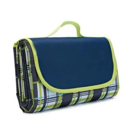 AIDUCHO Couverture De Pique-Nique 195*200CM, Pliable Tapis Plage Surface Imperméable Et Sans Sable, Tapis Pique Niques Pour Plage, Le Parc, La Randonnée, Le Camping, Idéal Pour Les Voyages En Famille-grille Bleu-vert