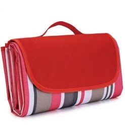 AIDUCHO Couverture De Pique-Nique 195*200CM, Pliable Tapis Plage Surface Imperméable Et Sans Sable, Tapis Pique Niques Pour Plage, Le Parc, La Randonnée, Le Camping, Idéal Pour Les Voyages En Famille-rayures Rouges