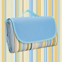 AIDUCHO Couverture De Pique-Nique 195*200CM, Pliable Tapis Plage Surface Imperméable Et Sans Sable, Tapis Pique Niques Pour Plage, Le Parc, La Randonnée, Le Camping, Idéal Pour Les Voyages En Famille-bande Bleu Ciel