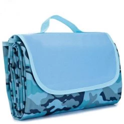 AIDUCHO Couverture De Pique-Nique 195*200CM, Pliable Tapis Plage Surface Imperméable Et Sans Sable, Tapis Pique Niques Pour Plage, Le Parc, La Randonnée, Le Camping, Idéal Pour Les Voyages En Famille- Camouflage Bleu