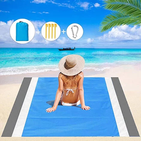 TRIOMPHE Tapis De Plage, T-Audace Anti Sable Tapis De Plage, Natte De Plage, Couverture De Pique Avec 4 Fixes Et Mousqueton Pour Plage, Camping, Picnic, Parc, Jardin 3 TRIOMPHE Tapis De Plage, T-Audace Anti Sable Tapis De Plage, Natte De Plage, Couverture De Pique Avec 4 Fixes Et Mousqueton Pour Plage, Camping, Picnic, Parc, Jardin