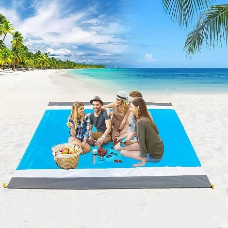 TRIOMPHE Tapis De Plage, T-Audace Anti Sable Tapis De Plage, Natte De Plage, Couverture De Pique Avec 4 Fixes Et Mousqueton Pour Plage, Camping, Picnic, Parc, Jardin 5 TRIOMPHE Tapis De Plage, T-Audace Anti Sable Tapis De Plage, Natte De Plage, Couverture De Pique Avec 4 Fixes Et Mousqueton Pour Plage, Camping, Picnic, Parc, Jardin – Image 3