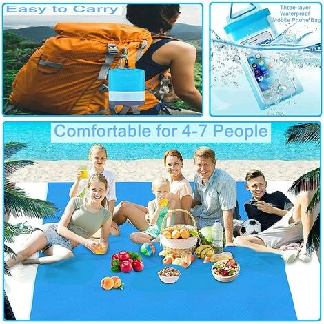 TRIOMPHE Tapis De Plage, T-Audace Anti Sable Tapis De Plage, Natte De Plage, Couverture De Pique Avec 4 Fixes Et Mousqueton Pour Plage, Camping, Picnic, Parc, Jardin 6 TRIOMPHE Tapis De Plage, T-Audace Anti Sable Tapis De Plage, Natte De Plage, Couverture De Pique Avec 4 Fixes Et Mousqueton Pour Plage, Camping, Picnic, Parc, Jardin – Image 4