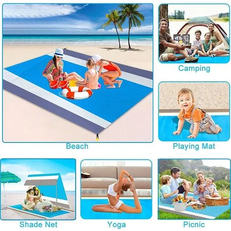 TRIOMPHE Tapis De Plage, T-Audace Anti Sable Tapis De Plage, Natte De Plage, Couverture De Pique Avec 4 Fixes Et Mousqueton Pour Plage, Camping, Picnic, Parc, Jardin 7 TRIOMPHE Tapis De Plage, T-Audace Anti Sable Tapis De Plage, Natte De Plage, Couverture De Pique Avec 4 Fixes Et Mousqueton Pour Plage, Camping, Picnic, Parc, Jardin – Image 5