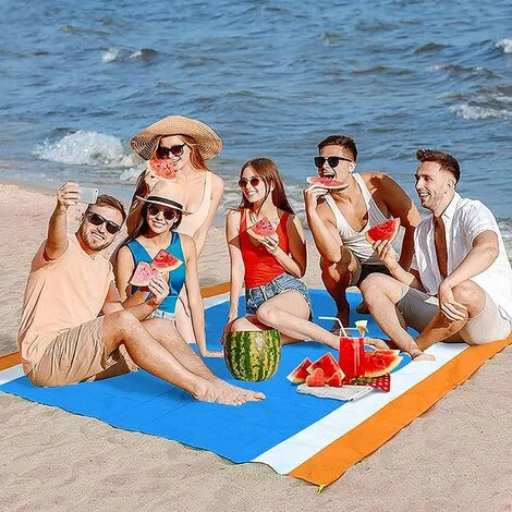 TRIOMPHE Picnic Blanket For Travel Camping,T-Audace Anti Sable Tapis De Plage, Natte De Plage, Couverture De Pique Avec 4 Fixes Et Mousqueton Pour Plage, Camping, Picnic, Parc, Jardin 7 TRIOMPHE Picnic Blanket For Travel Camping,T-Audace Anti Sable Tapis De Plage, Natte De Plage, Couverture De Pique Avec 4 Fixes Et Mousqueton Pour Plage, Camping, Picnic, Parc, Jardin – Image 5