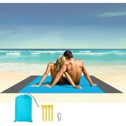 PERLE RARE Couverture De Plage Tapis De Pique-Nique Extra Large 210 X 200 Cm étanche Au Sable, Portable Léger Et Doux Avec Ancre Pour L'extérieur, Les Voyages, Le Camping, La Randonnée, Le Parc, Le Jardin