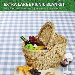 ASUPERMALL Couverture De Pique-Nique/Plage Extra Large, Imperméable Lavable, 3 Couches Épaisses Douces Pour La Peau Pliable Portable Tapis De Pique-Nique Pour Les Vacances De Week-End, Bleu -Plaid et couverture Soldes 58067065 2