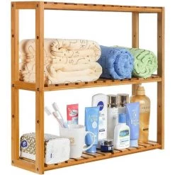 AICOK Etagère Murale, Étagères De Salle De Bain Avec Rangement à 3 Niveaux Étagère Réglable Étagère Pour Plantes Étagère étroite Pour Balcon Couloir Cuisine (Naturel)