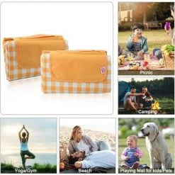 BEARSU Couverture De Pique-Nique, Couverture De Plage, Imperméable, Portable, Camping En Plein Air, Fête, Extra Large, Pliable, Résistant Au Sable, Tapis De Plage Extérieur (150*200cm, Jaune) -Plaid et couverture Soldes 58188062 5