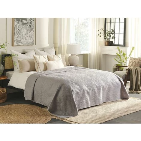 BELIANI Plaid En Polyester Gris 240x220cm - Gris 4 BELIANI Plaid En Polyester Gris 240x220cm - Gris – Image 2