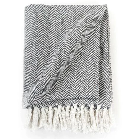 INLIFE Couverture Coton à Chevrons 160 X 210 Cm Bleu Marine 5 INLIFE Couverture Coton à Chevrons 160 X 210 Cm Bleu Marine – Image 3