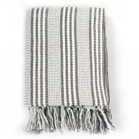 INLIFE Couverture Coton à Rayures 220 X 250 Cm Gris Et Blanc 4 INLIFE Couverture Coton à Rayures 220 X 250 Cm Gris Et Blanc – Image 2