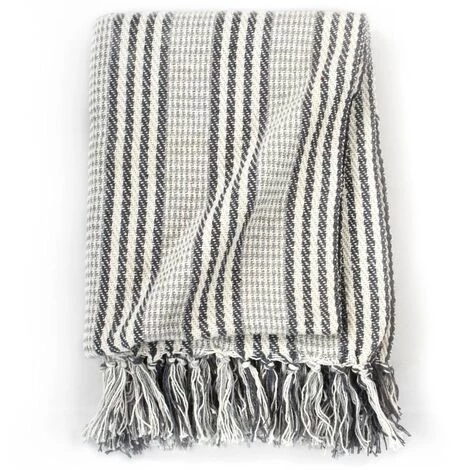 INLIFE Couverture Coton à Rayures 220 X 250 Cm Gris Et Blanc 5 INLIFE Couverture Coton à Rayures 220 X 250 Cm Gris Et Blanc – Image 3