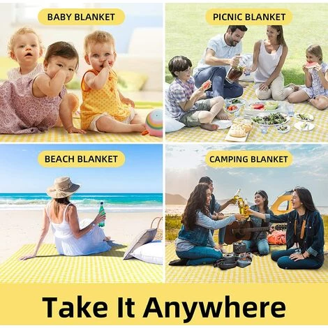 BENOBBY KIDS Couverture De Pique-nique Extérieure Lavable En Machine 200 X 200 à Carreaux Jaunes, Tapis De Pique-nique Pliable Imperméable Et Résistant Au Sable Avec 3 Couches De Film En Aluminium épais, Coutures Ultrasoniques, Convient Pour La Plage, Le Camping, Le P 7 BENOBBY KIDS Couverture De Pique-nique Extérieure Lavable En Machine 200 X 200 à Carreaux Jaunes, Tapis De Pique-nique Pliable Imperméable Et Résistant Au Sable Avec 3 Couches De Film En Aluminium épais, Coutures Ultrasoniques, Convient Pour La Plage, Le Camping, Le P – Image 5