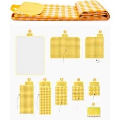 TINOR 195 X 200 Cm - Couverture De Pique-nique - Tapis De Plage - Imperméable - XXL - Pliable - Avec Poignée De Transport - Pour Pique-nique, Plage, Camping - Style INS (jaune) -Plaid et couverture Soldes 58345892 5