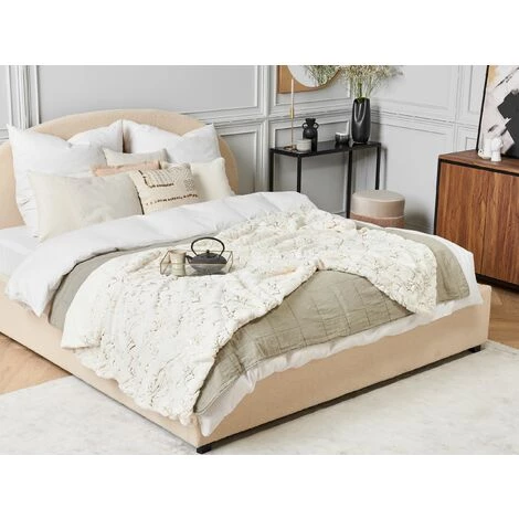 BELIANI Couverture En Polyester Beige 180x130cm - Beige 4 BELIANI Couverture En Polyester Beige 180x130cm - Beige – Image 2