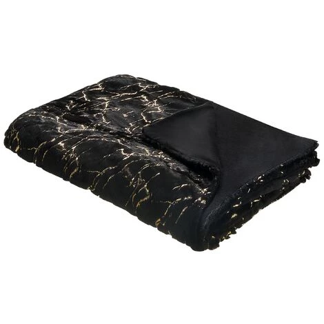 BELIANI Couverture En Polyester Noir 200x150cm - Noir 3 BELIANI Couverture En Polyester Noir 200x150cm - Noir