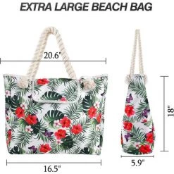 AIDUCHO Sac De Plage Extra Large Pour Femme, Fourre-tout En Toile Surdimensionné Imperméable Et Résistant Au Sable Avec Poches Pour Gym, Yoga, Piscine, Accessoires Essentiels De Voyage En Famille, Fournitures De Vacances, Feuilles De Fleurs Florales -Plaid et couverture Soldes 58662451 4