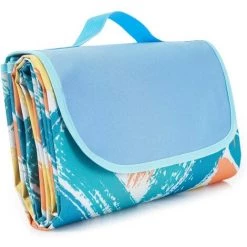 AIDUCHO Couverture De Pique-nique 195*200 Cm, Couverture De Plage Imperméable Pliable Avec Poignée De Transport, Tapis De Pique-nique Extérieur Anti-sable Pour Le Camping Familial, La Randonnée Et Les Activités De Plage (Ensoleillé)