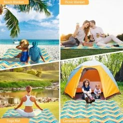AIDUCHO Couverture De Pique-nique 195*200 Cm, Couverture De Plage Imperméable Pliable Avec Poignée De Transport, Tapis De Pique-nique Extérieur Anti-sable Pour Le Camping Familial, La Randonnée Et Les Activités De Plage (Ensoleillé) -Plaid et couverture Soldes 58662549 5