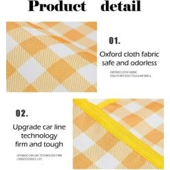 AIDUCHO Couverture De Pique-Nique Tapis De Plage Imperméable Tapis De Pique-Nique Lavable Léger Avec Poignée Jaune à Carreaux Pour Randonnée Voyage Camping En Plein Air,Parcs,80cm * 150cm -Plaid et couverture Soldes 58662578 2