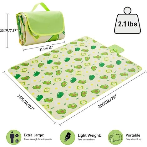 AIDUCHO Couverture De Pique-nique 145 X 200 Cm, Couverture De Plage Imperméable Pliable Avec Poignée De Transport, Tapis De Pique-nique Extérieur Anti-sable Pour Camping Familial, Randonnée Et Activités De Plage (avocat) 4 AIDUCHO Couverture De Pique-nique 145 X 200 Cm, Couverture De Plage Imperméable Pliable Avec Poignée De Transport, Tapis De Pique-nique Extérieur Anti-sable Pour Camping Familial, Randonnée Et Activités De Plage (avocat) – Image 2