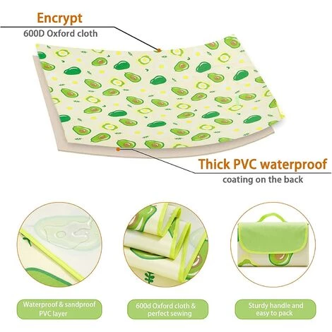 AIDUCHO Couverture De Pique-nique 145 X 200 Cm, Couverture De Plage Imperméable Pliable Avec Poignée De Transport, Tapis De Pique-nique Extérieur Anti-sable Pour Camping Familial, Randonnée Et Activités De Plage (avocat) 5 AIDUCHO Couverture De Pique-nique 145 X 200 Cm, Couverture De Plage Imperméable Pliable Avec Poignée De Transport, Tapis De Pique-nique Extérieur Anti-sable Pour Camping Familial, Randonnée Et Activités De Plage (avocat) – Image 3