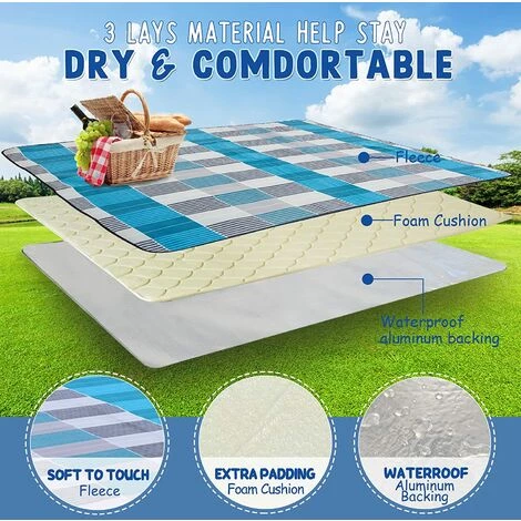 AIDUCHO Couverture Pique Nique Impermeable 200x200,Nappe Exterieur Plaid Pique-Nique Tapis Picnic Lavable Pour Camping,Parc,Cour - XXL Picnic Blanket Pliable Avec Poignée(Carreaux Bleu-Gris) 4 AIDUCHO Couverture Pique Nique Impermeable 200x200,Nappe Exterieur Plaid Pique-Nique Tapis Picnic Lavable Pour Camping,Parc,Cour - XXL Picnic Blanket Pliable Avec Poignée(Carreaux Bleu-Gris) – Image 2