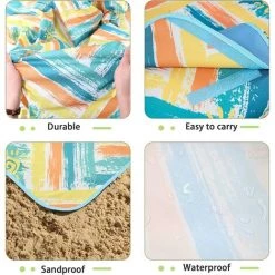 AIDUCHO Couverture De Pique-nique 145 X 200 Cm, Couverture De Plage Imperméable Pliable Avec Poignée De Transport, Tapis De Pique-nique Extérieur Anti-sable Pour Camping Familial, Randonnée Et Activités De Plage (ensoleillé) -Plaid et couverture Soldes 58662621 4
