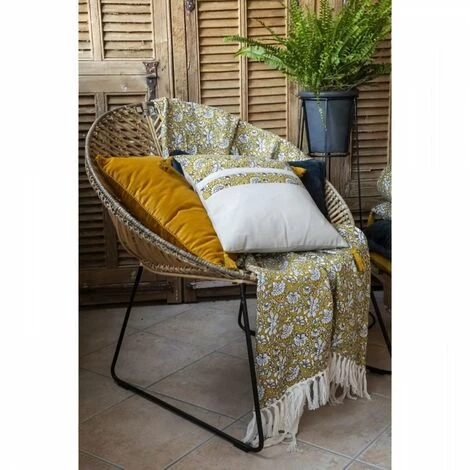 Plaid Imprimé Udaipur - Jaune - 100% Coton - 130 X 150 Cm - DEKO 3 Plaid Imprimé Udaipur - Jaune - 100% Coton - 130 X 150 Cm - DEKO