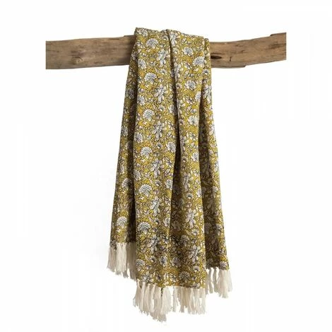 Plaid Imprimé Udaipur - Jaune - 100% Coton - 130 X 150 Cm - DEKO 4 Plaid Imprimé Udaipur - Jaune - 100% Coton - 130 X 150 Cm - DEKO – Image 2