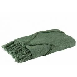 DANSMAMAISON Plaid Losange Coton Polyester Vert Fonce - L 130 X L 170 X H 1 Cm - Vert