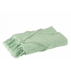 DANSMAMAISON Plaid Losange Coton Polyester Vert Clair - L 130 X L 170 X H 1 Cm - Vert